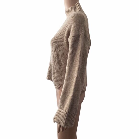 Topshop Sweater Size 0-2 Mock Neck Crop Beige Pullover Oversized - Picture 6 of 8